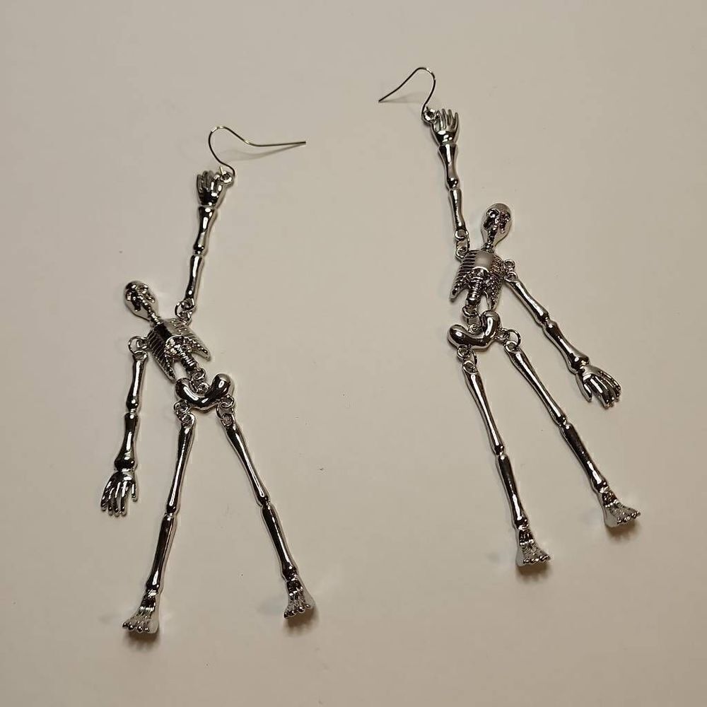NWT Silvertone Skeleton Dangle Earrings